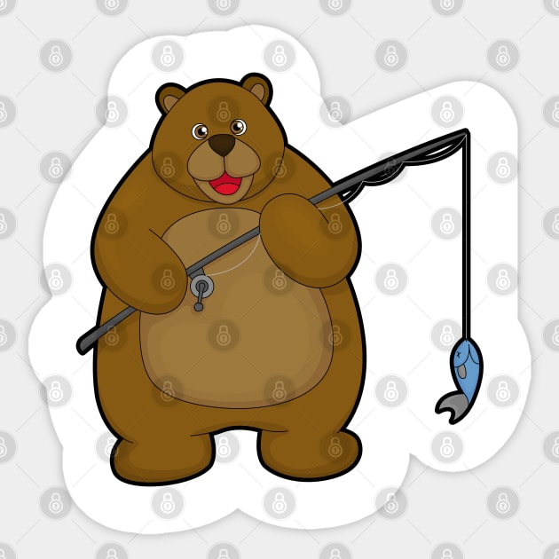Bear at Fishing with Fishing rod & Fish Sticker by Markus Schnabel